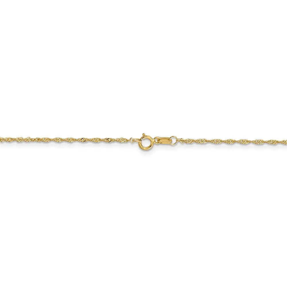 1.1mm, 14k Yellow Gold, Singapore Chain Anklet, 9 Inch