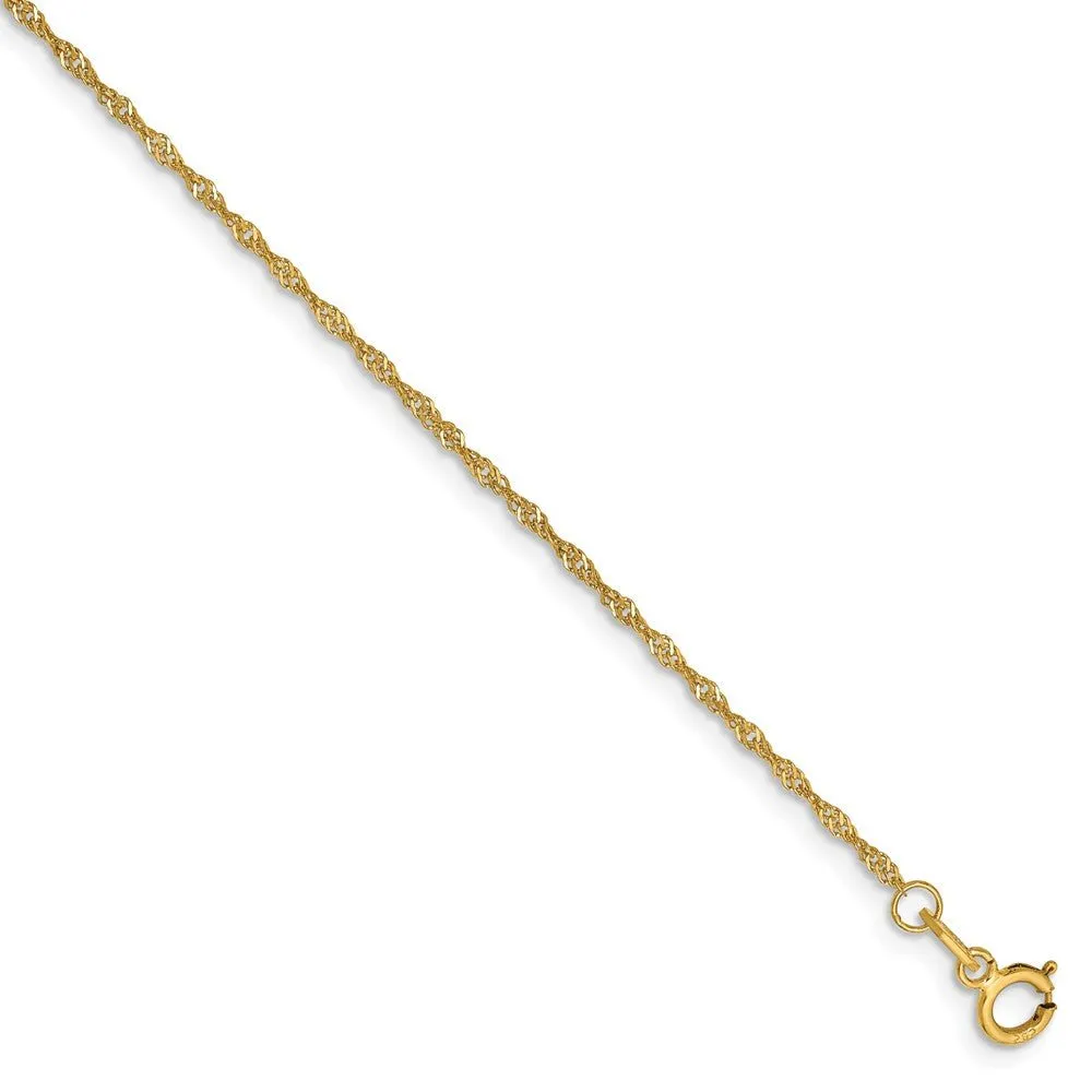 1.1mm, 14k Yellow Gold, Singapore Chain Anklet, 9 Inch