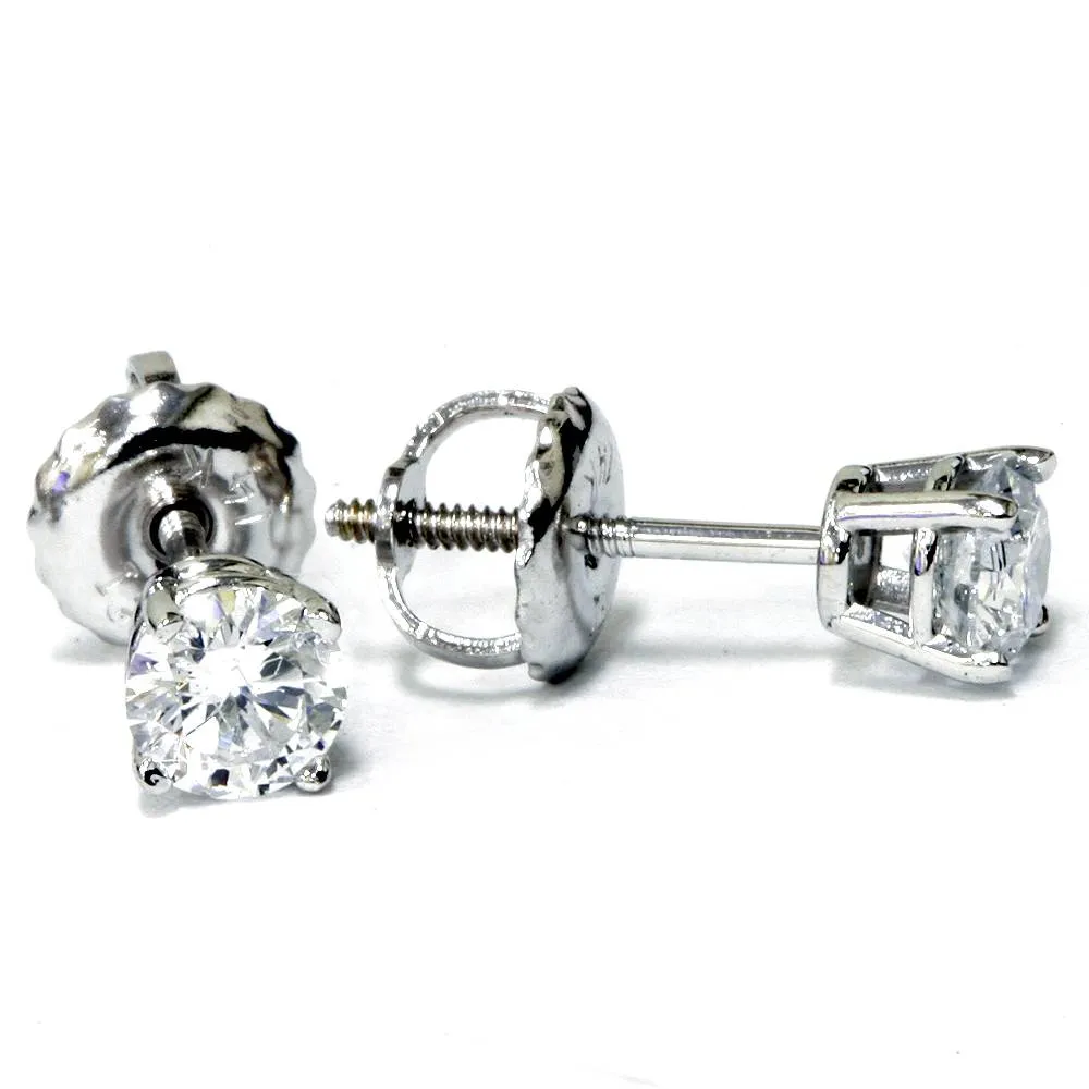 1/2ct Diamond Stud Earrings Solid 14K Yellow or White Gold Screw Back