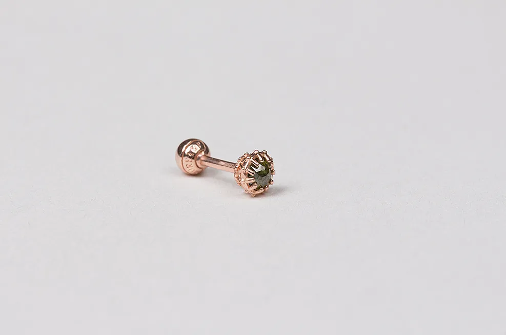 14k 18k Gold 3mm Rough Green Diamond Helix Tragus Cartilage Ball Back Barbell Piercing Earring