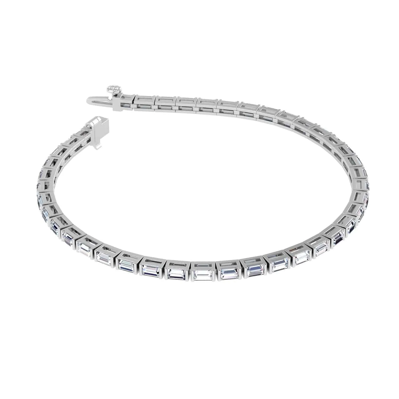 14K & 18K Gold horizontal Baguette Cut DiamondTennis Bracelet 7 ct, 4-prong setting, Lab Grown