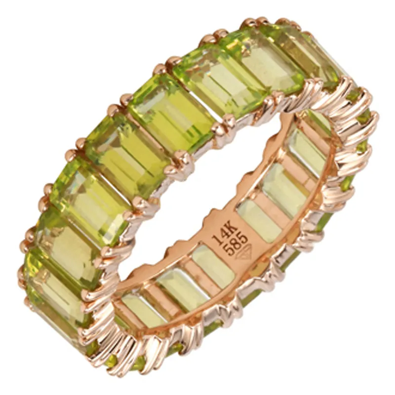 14k Gold Emerald Cut Peridot Eternity Band