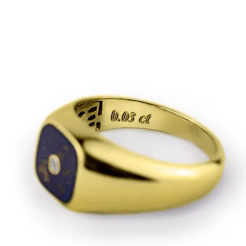 14K Gold Men's Diamond Ring with Natural Blue Lapis Gemstone