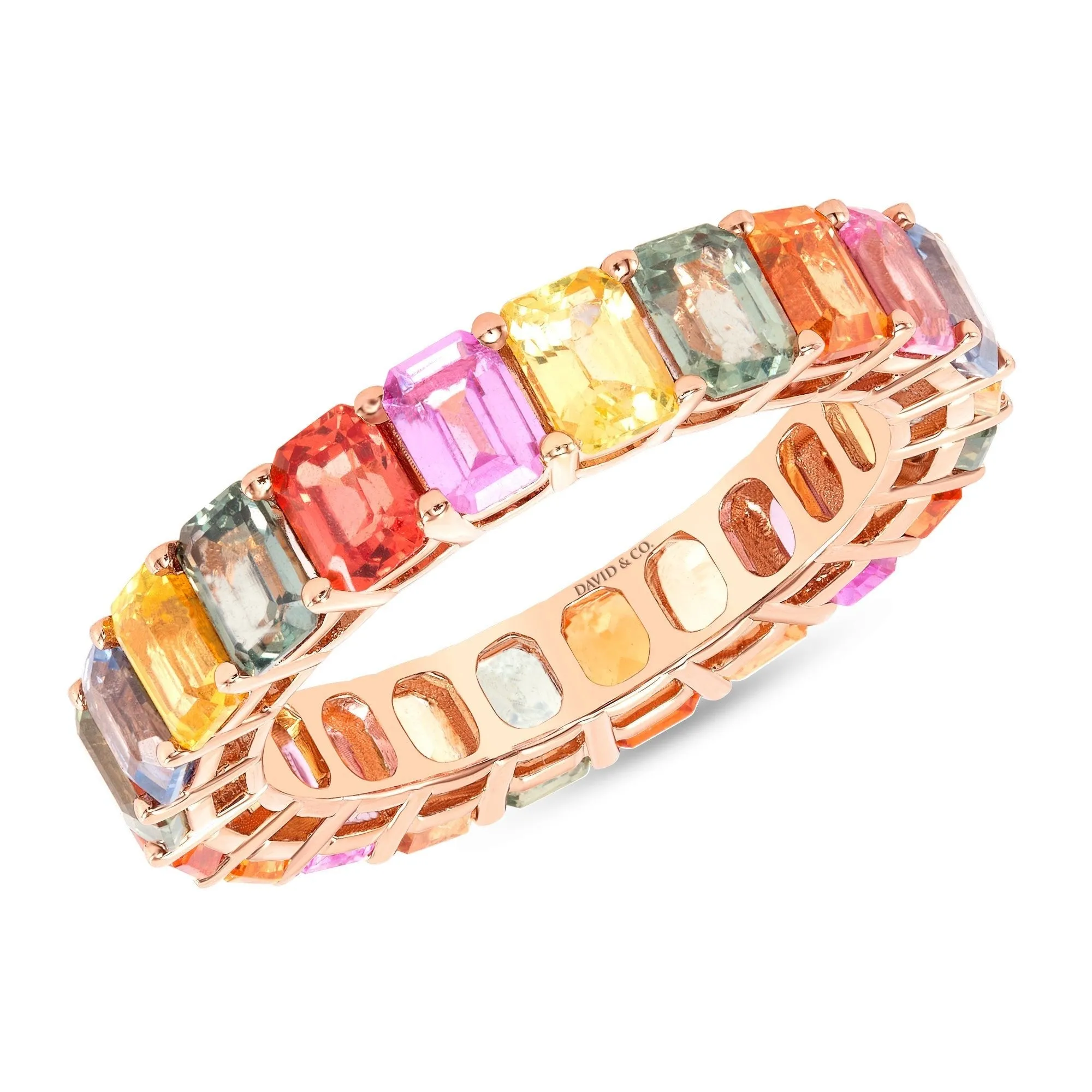 14K Gold Rainbow Sapphire Emerald Eternity Band