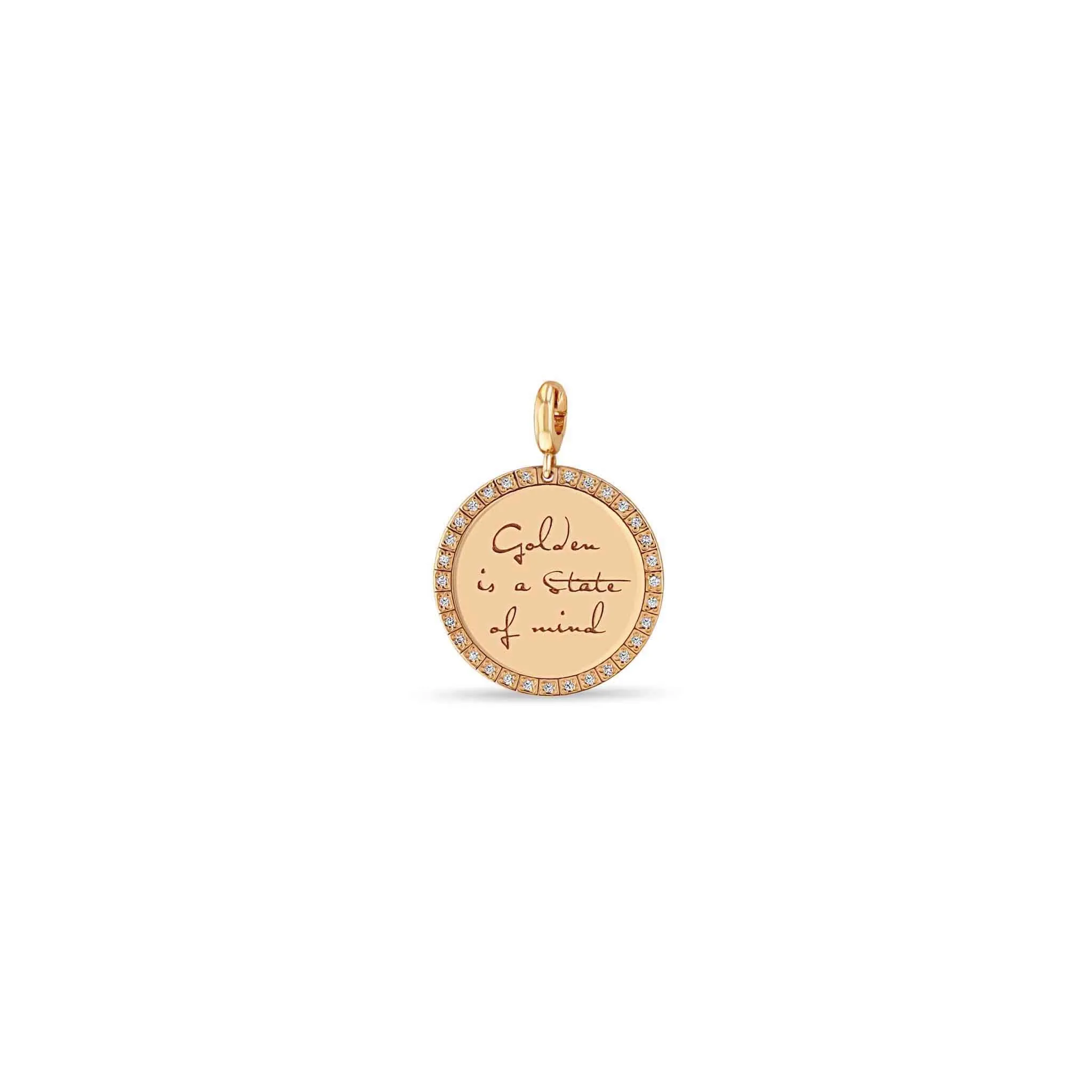 14k Single Medium Mantra with Diamond Border Charm