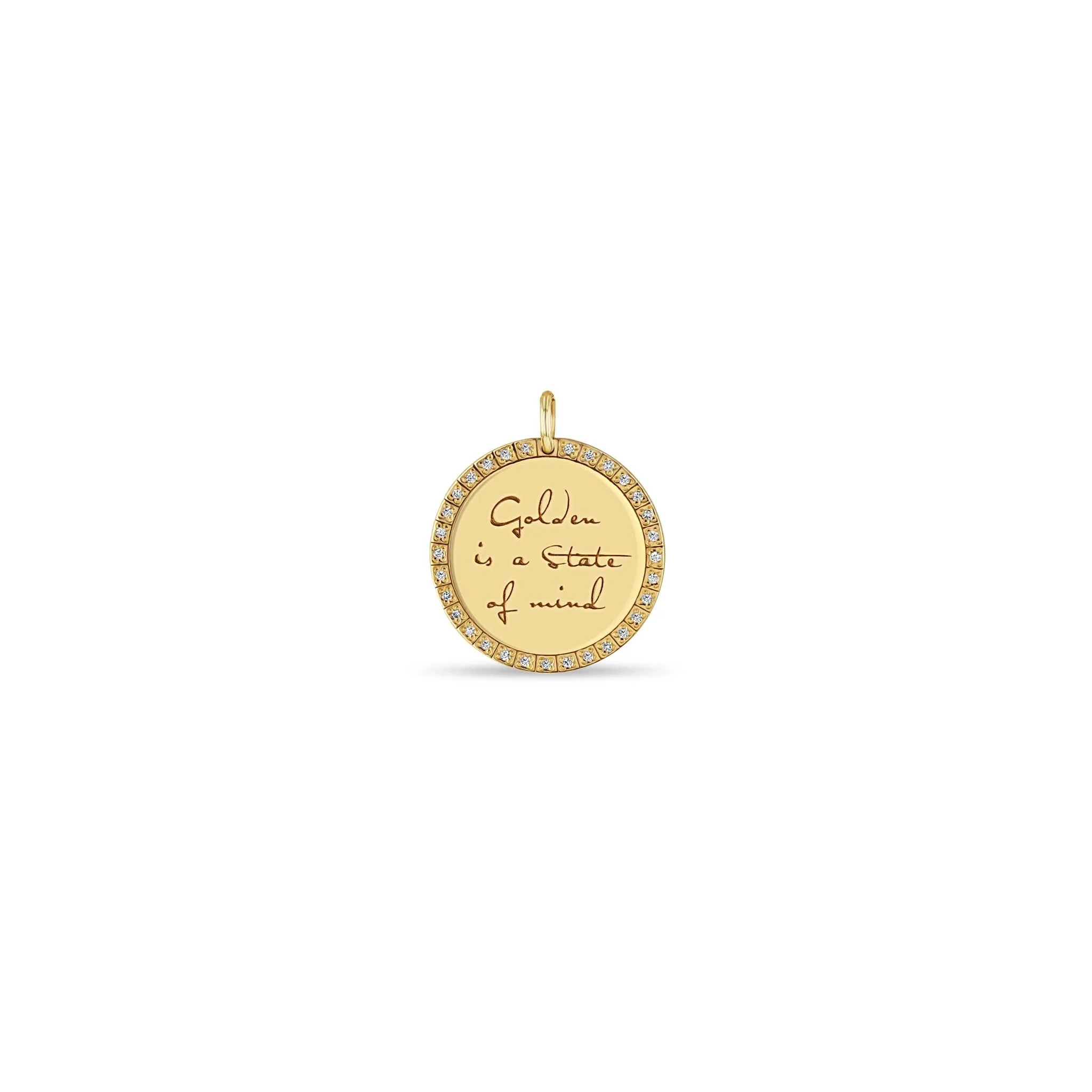 14k Single Medium Mantra with Diamond Border Charm