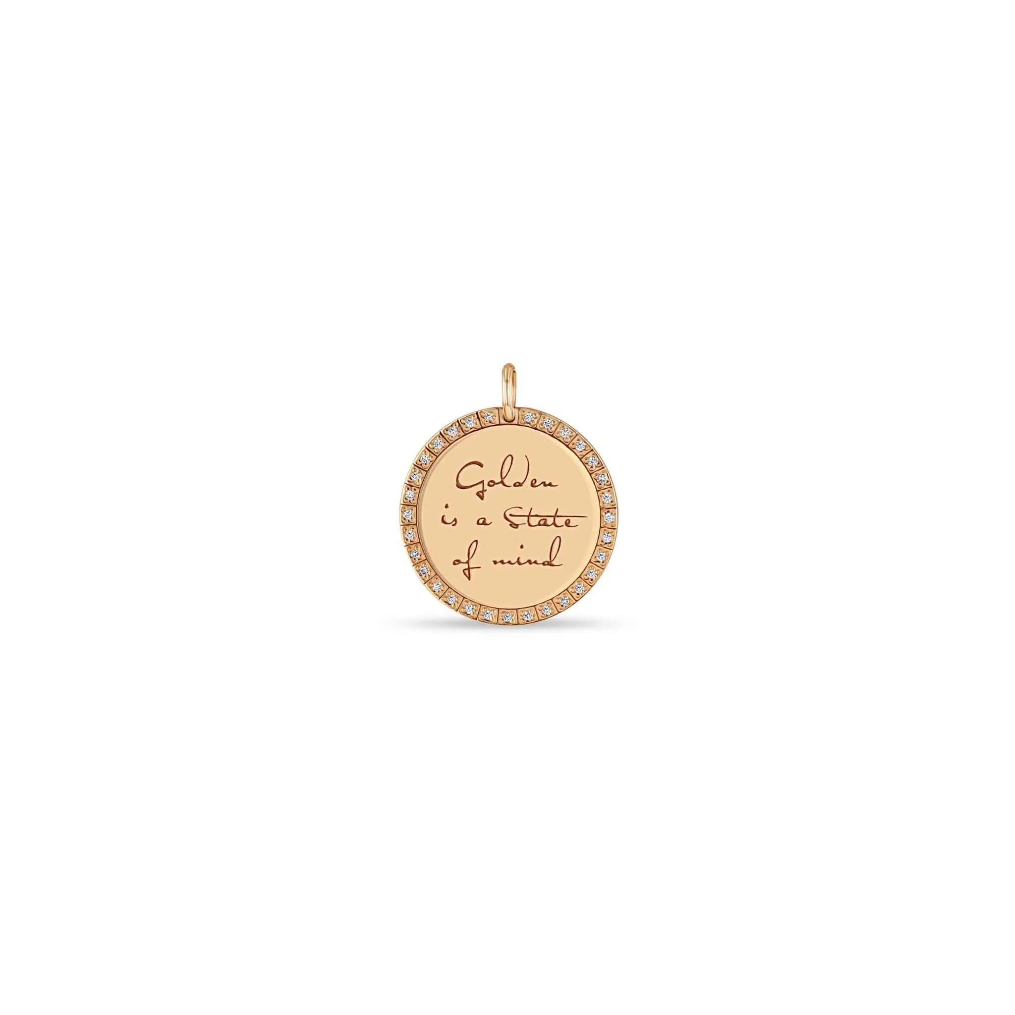 14k Single Medium Mantra with Diamond Border Charm