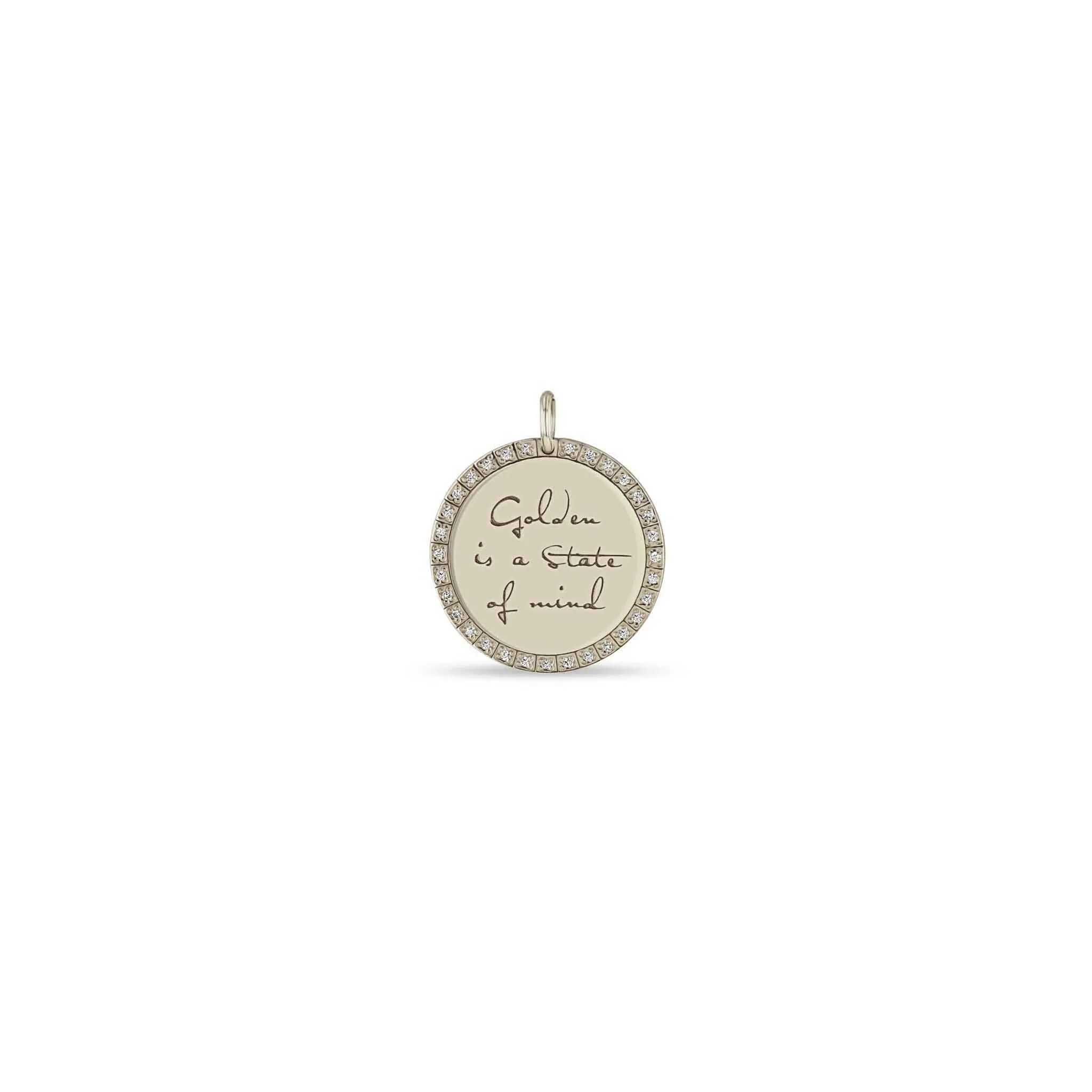 14k Single Medium Mantra with Diamond Border Charm