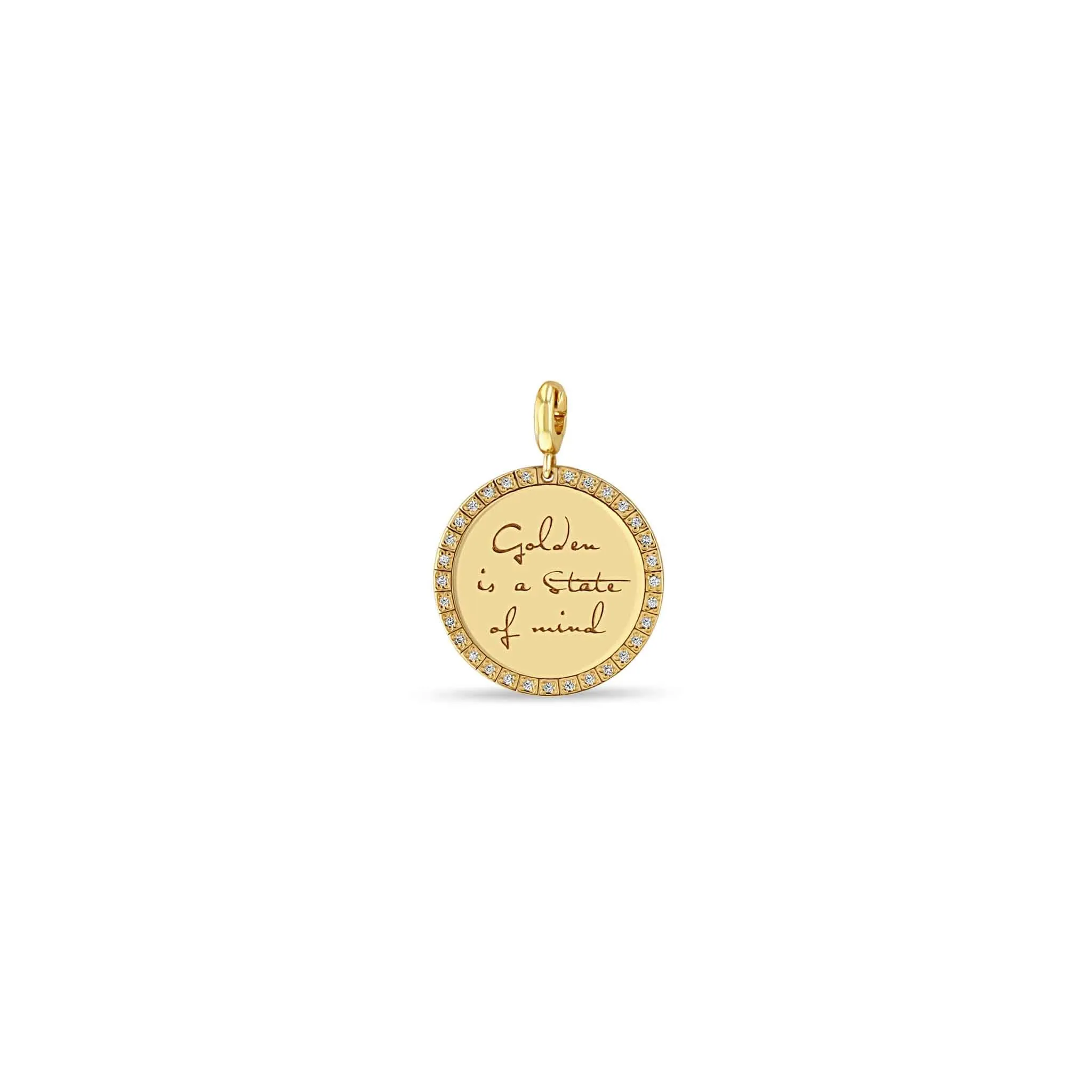 14k Single Medium Mantra with Diamond Border Charm