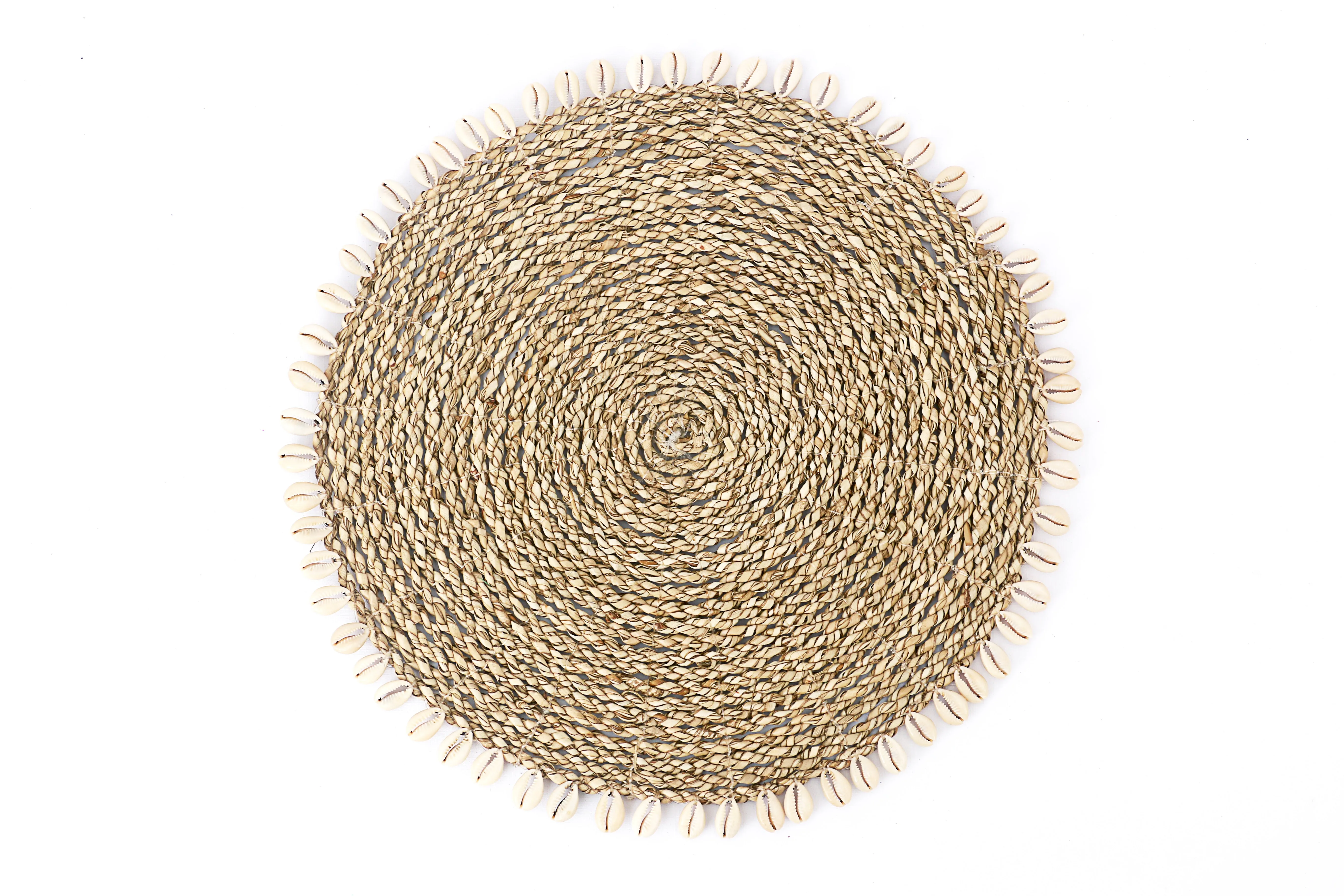 14" Round Woven Cowrie Shell Border Placemat-Set of 4