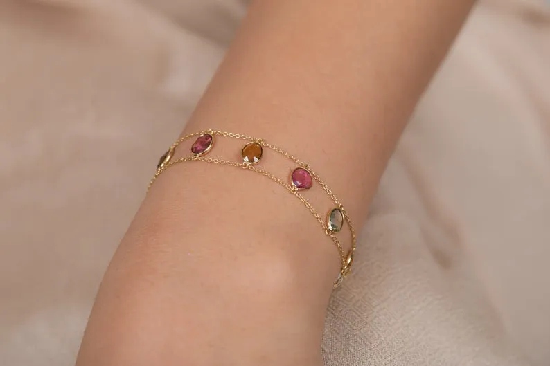 18K Gold Tourmaline Charm Bracelet