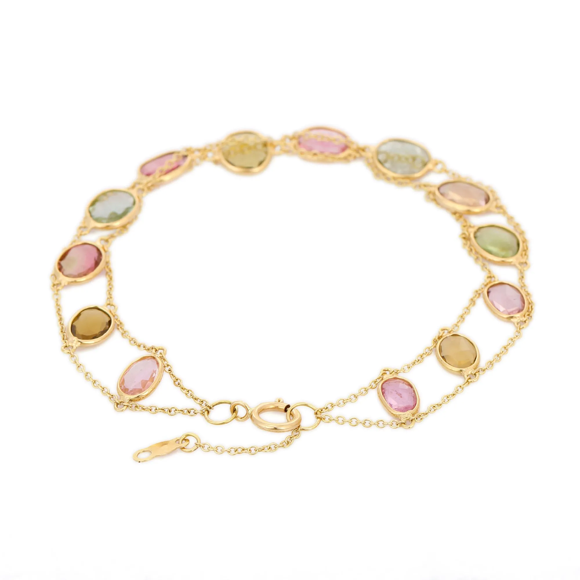 18K Gold Tourmaline Charm Bracelet