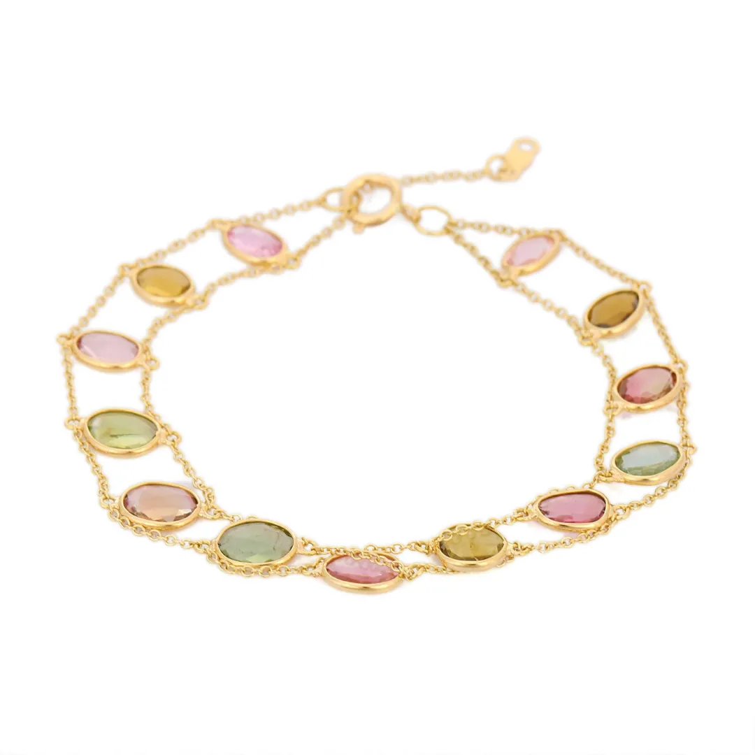 18K Gold Tourmaline Charm Bracelet