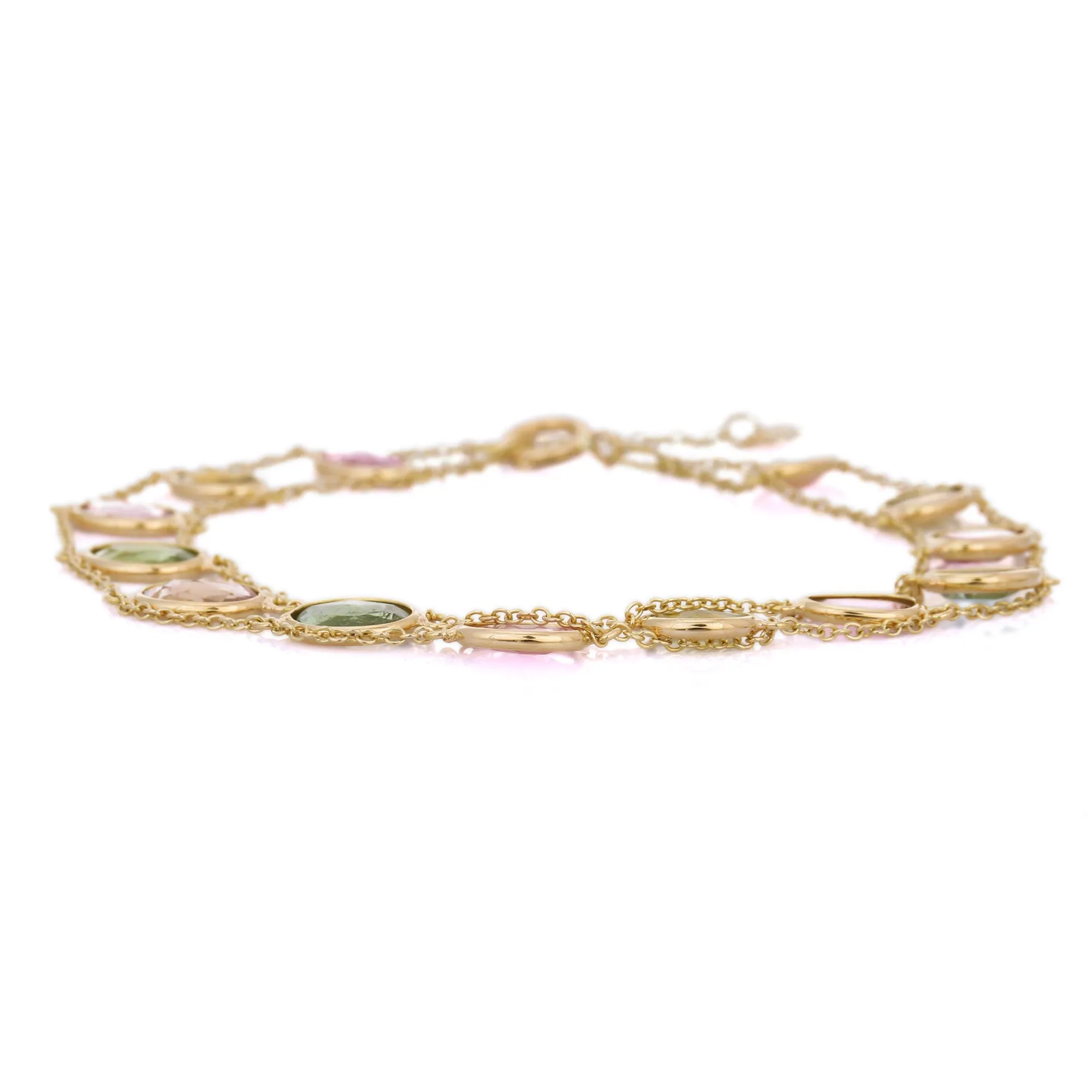 18K Gold Tourmaline Charm Bracelet