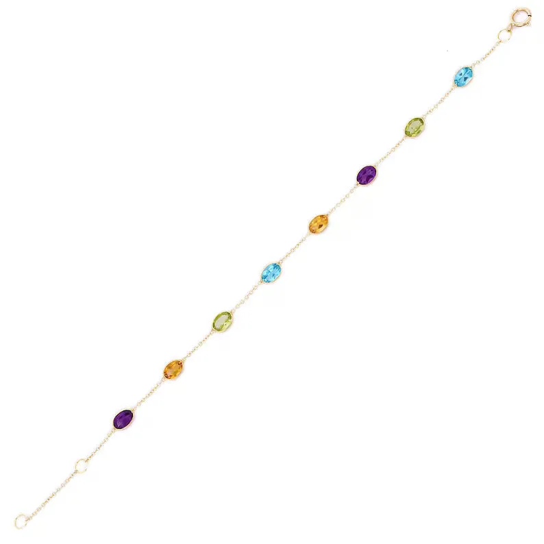 18K Multi Gemstone Stackable Bracelet