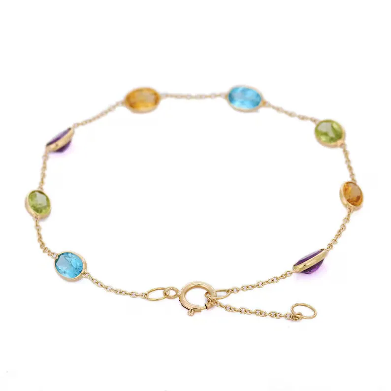 18K Multi Gemstone Stackable Bracelet