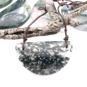 2 Hole Pendant Natural Green Moss Agate Half Circle Moon Pendant A1