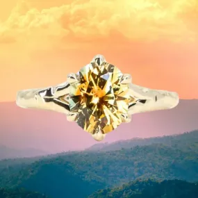 2.35ct Parti Montana Sapphire Orange White Champagne Low Profile Six Prong Split Shank Solitaire in 14k Yellow Gold