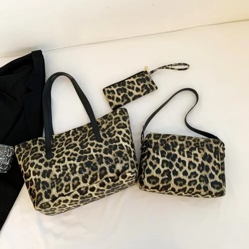 3-Piece Leopard PU Leather Bag Set