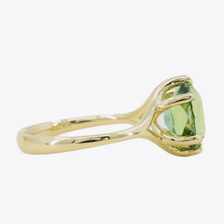 3.25ct Seafoam Blue Green Madagascar Sapphire Six Prong Split Shank Ring in 14k Yellow Gold