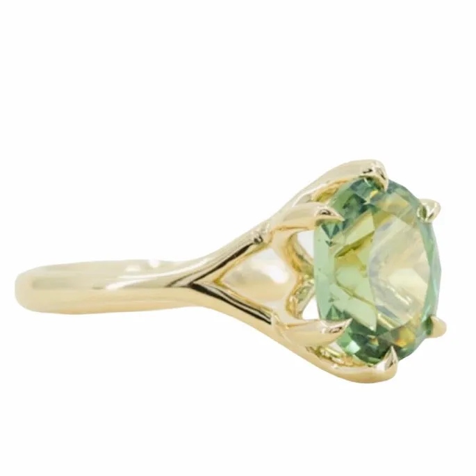 3.25ct Seafoam Blue Green Madagascar Sapphire Six Prong Split Shank Ring in 14k Yellow Gold