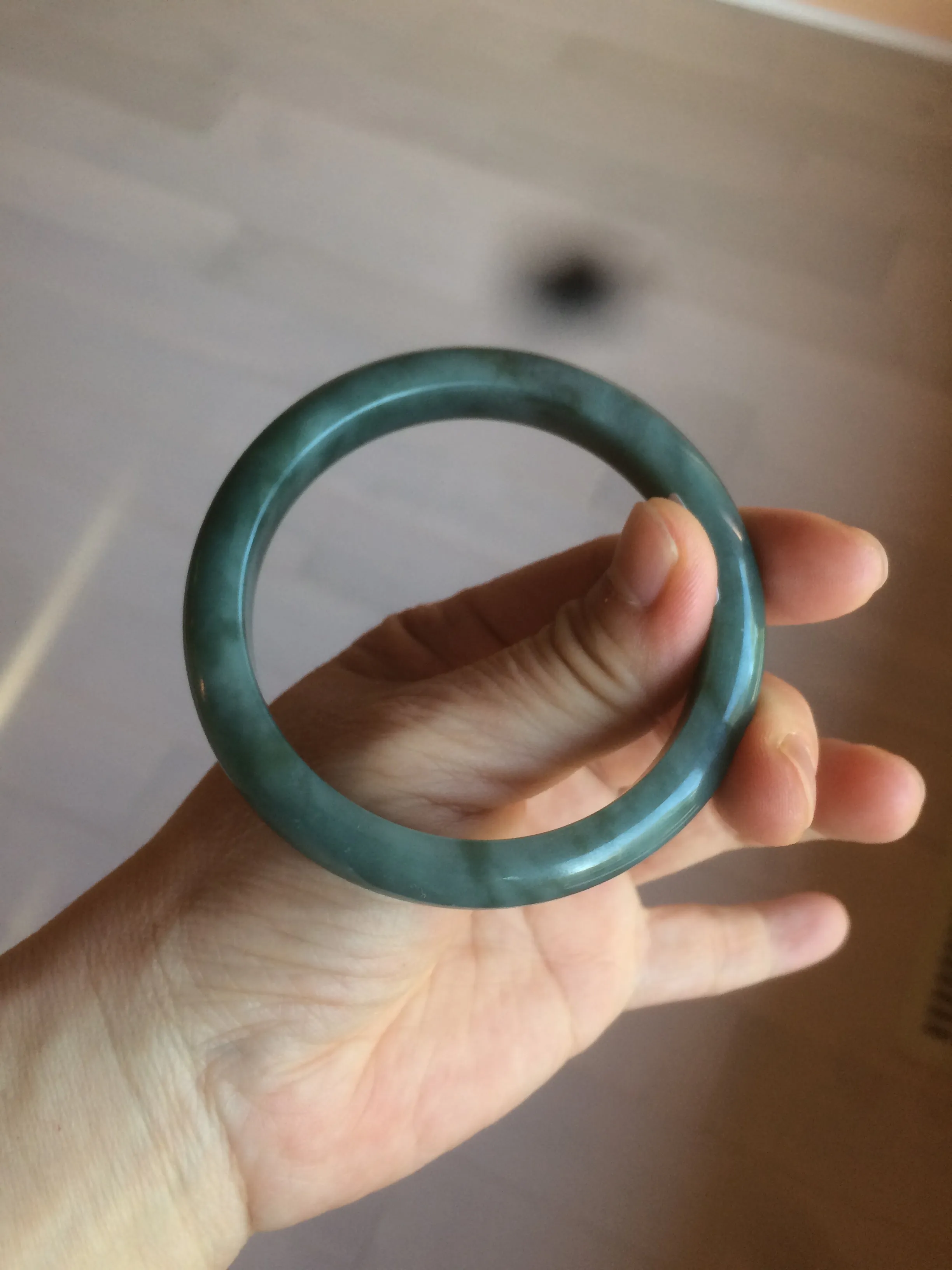 56.2 mm certificated Type A 100% Natural oily dark green/blue/gray Jadeite Jade bangle K108-0759