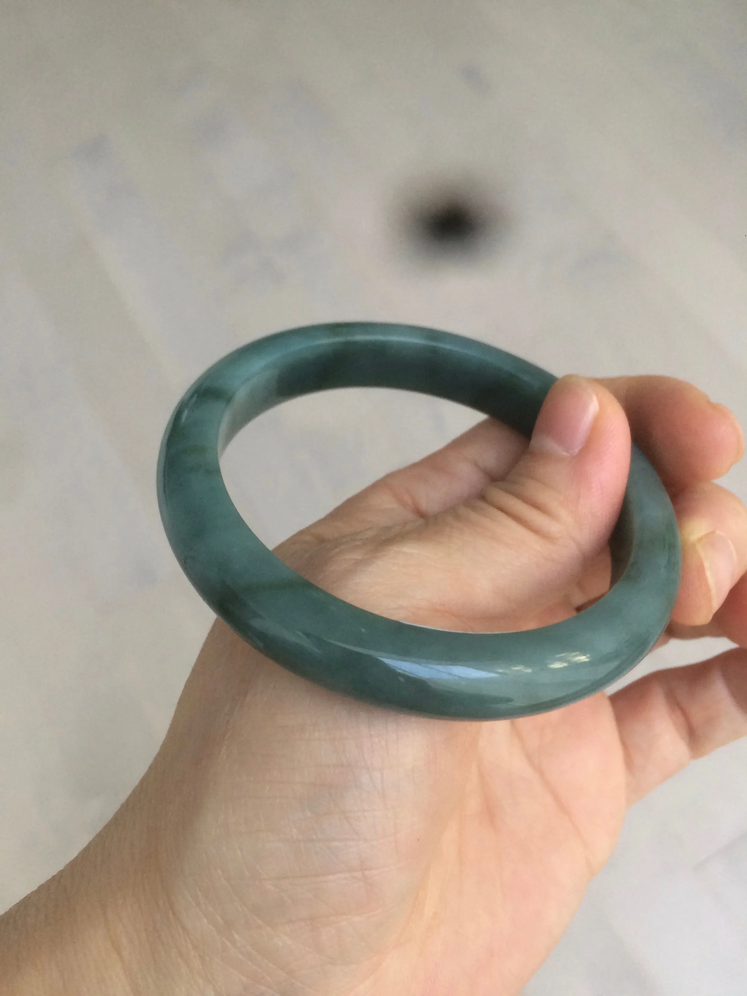 56.2 mm certificated Type A 100% Natural oily dark green/blue/gray Jadeite Jade bangle K108-0759