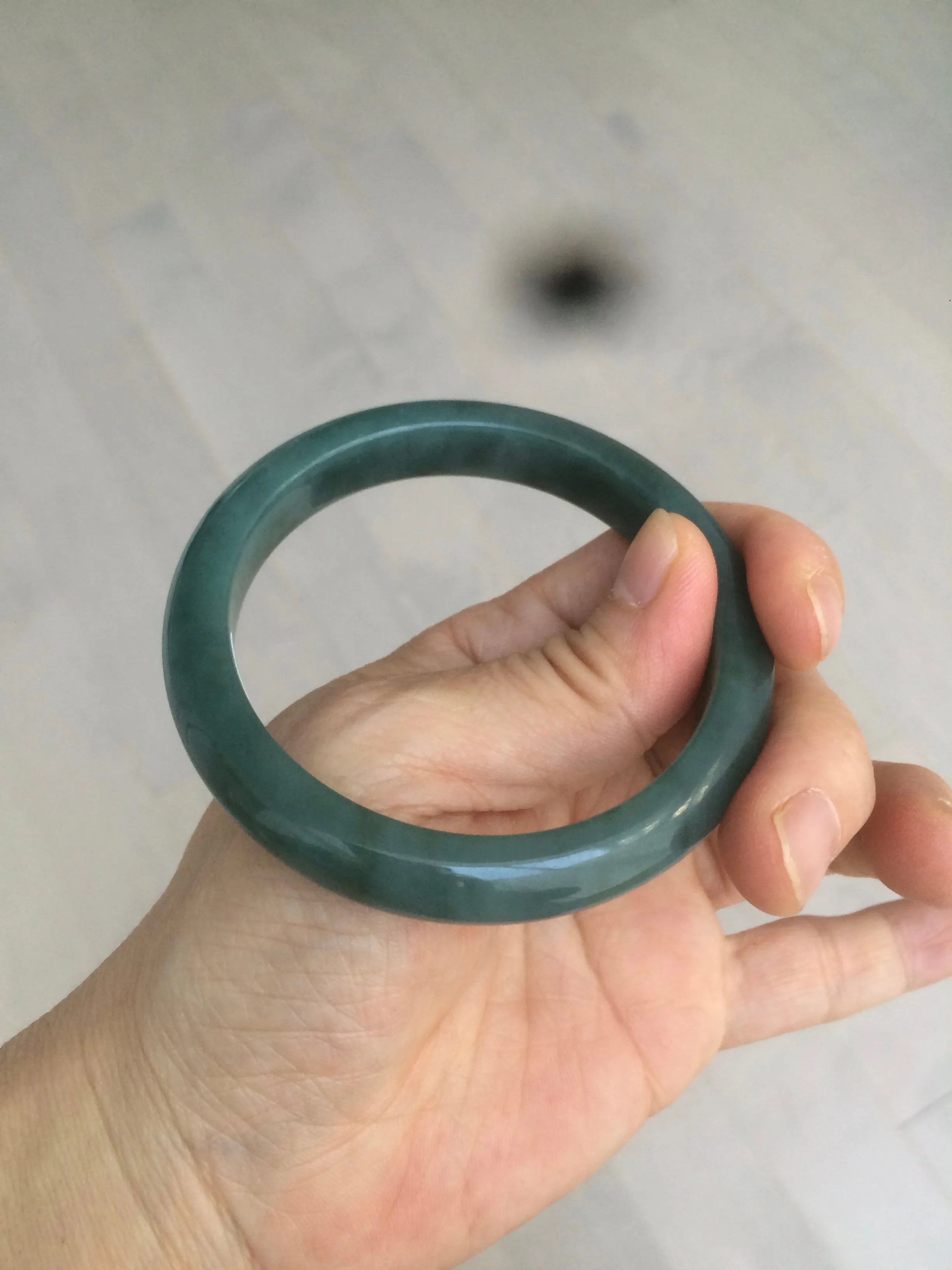 56.2 mm certificated Type A 100% Natural oily dark green/blue/gray Jadeite Jade bangle K108-0759