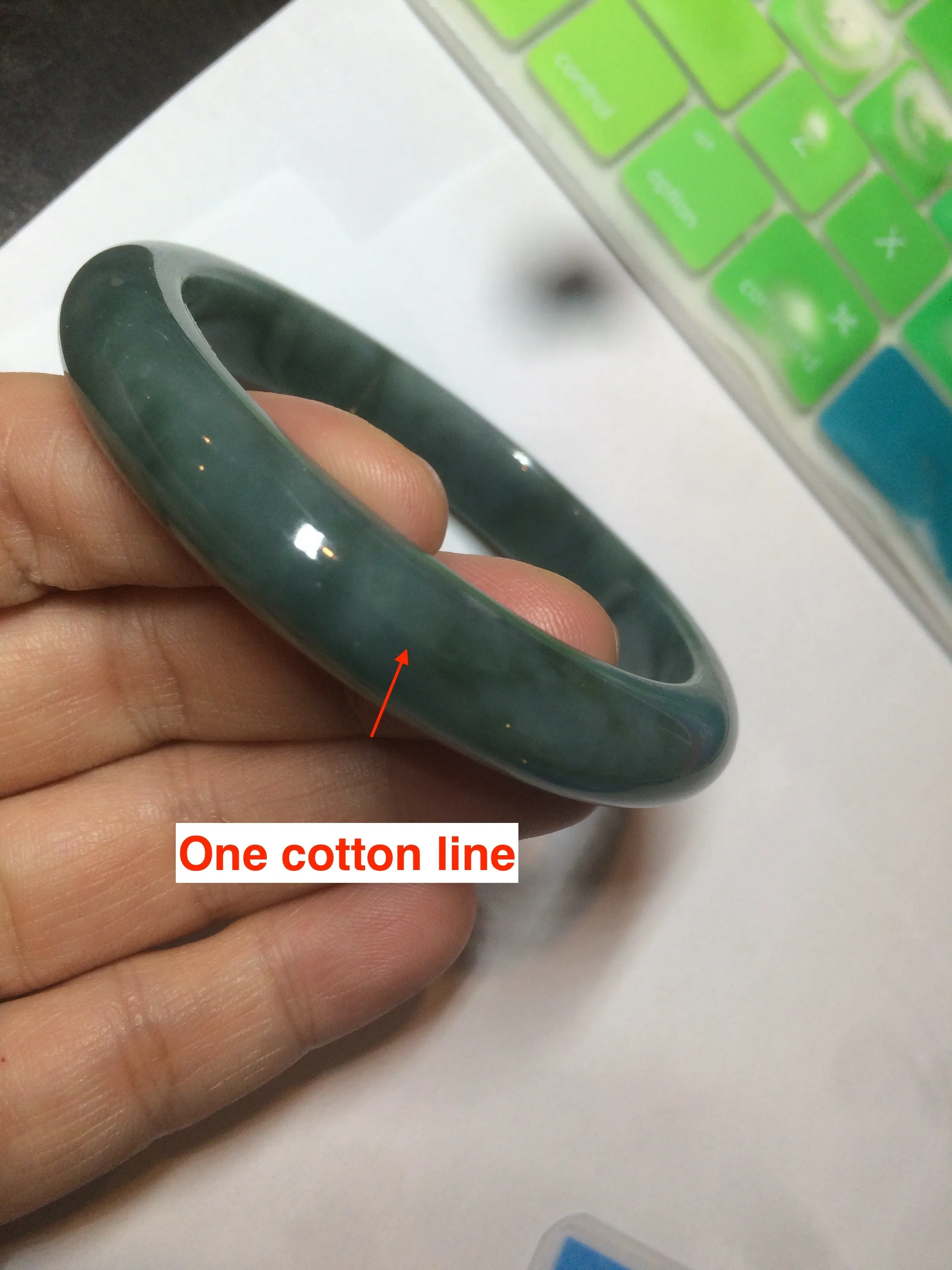 56.2 mm certificated Type A 100% Natural oily dark green/blue/gray Jadeite Jade bangle K108-0759