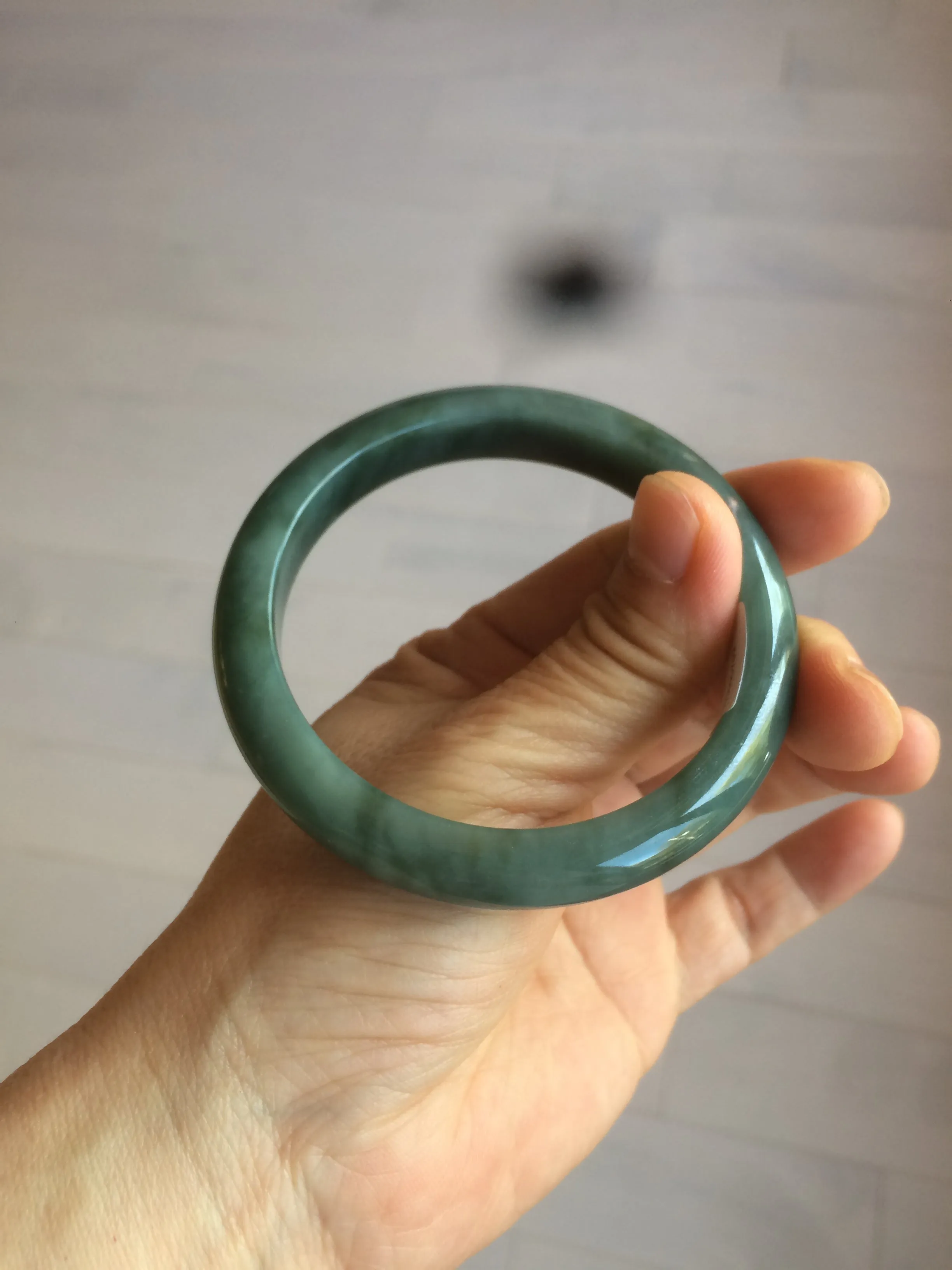 56.2 mm certificated Type A 100% Natural oily dark green/blue/gray Jadeite Jade bangle K108-0759