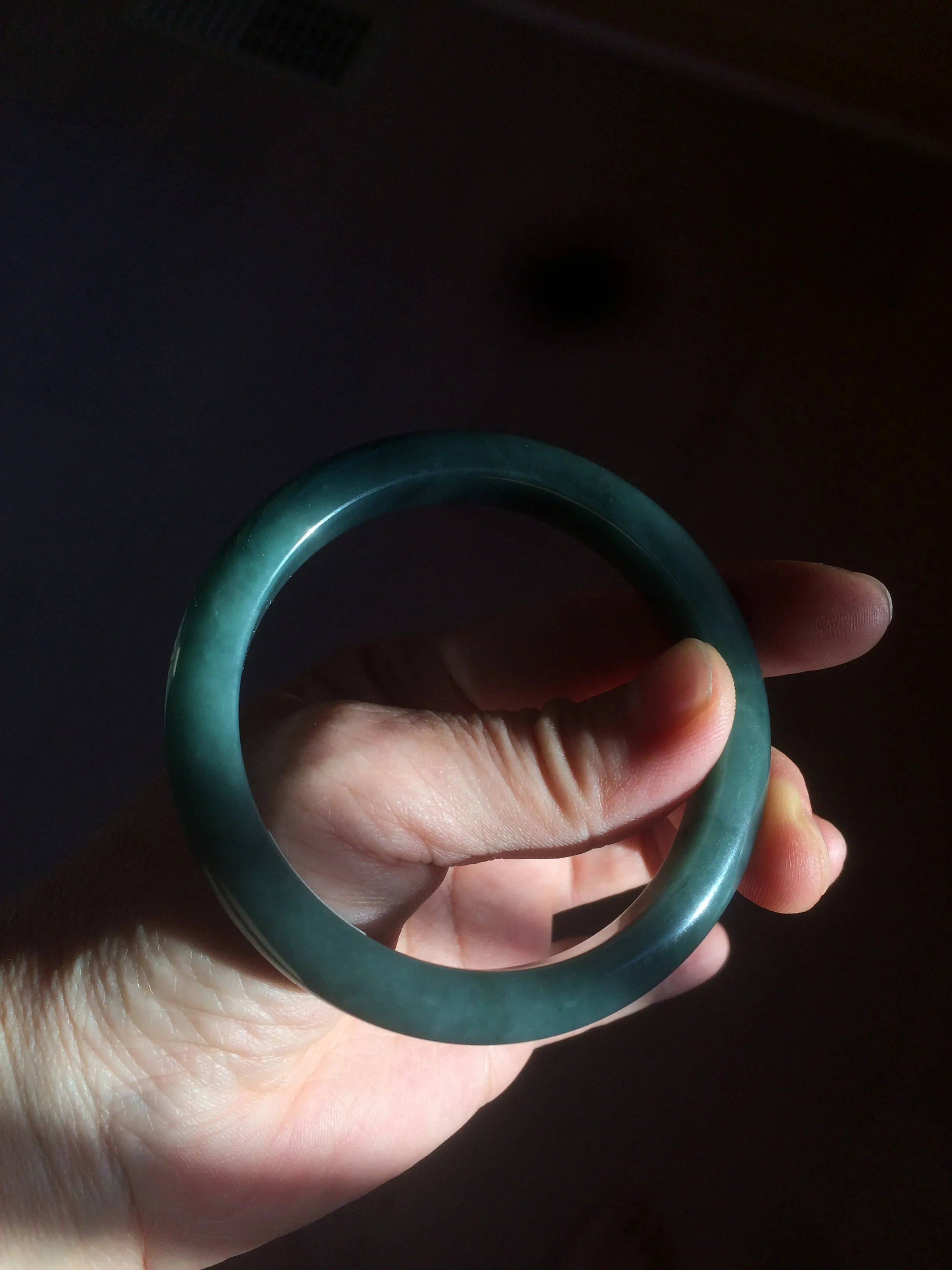 56.2 mm certificated Type A 100% Natural oily dark green/blue/gray Jadeite Jade bangle K108-0759