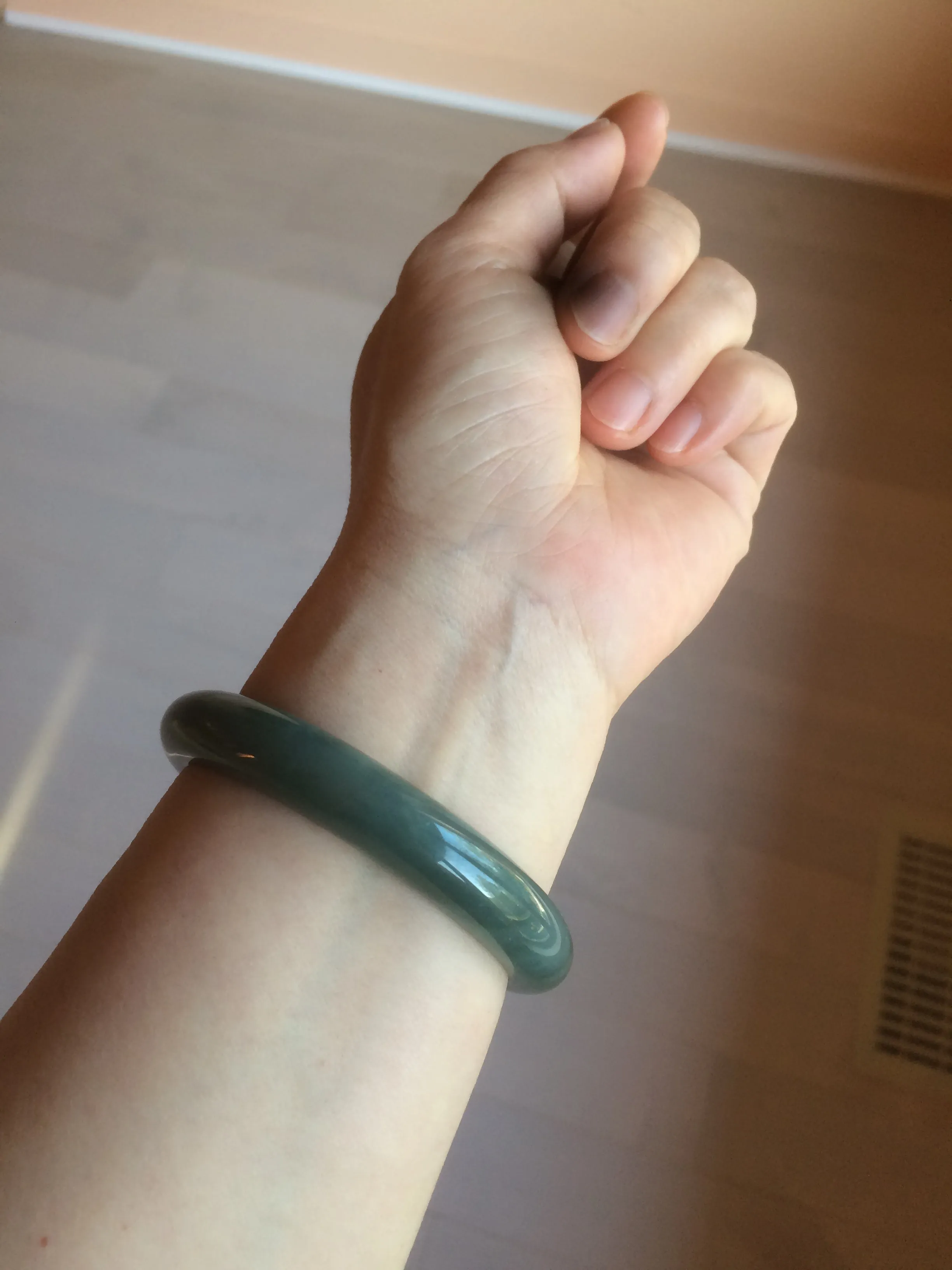 56.2 mm certificated Type A 100% Natural oily dark green/blue/gray Jadeite Jade bangle K108-0759