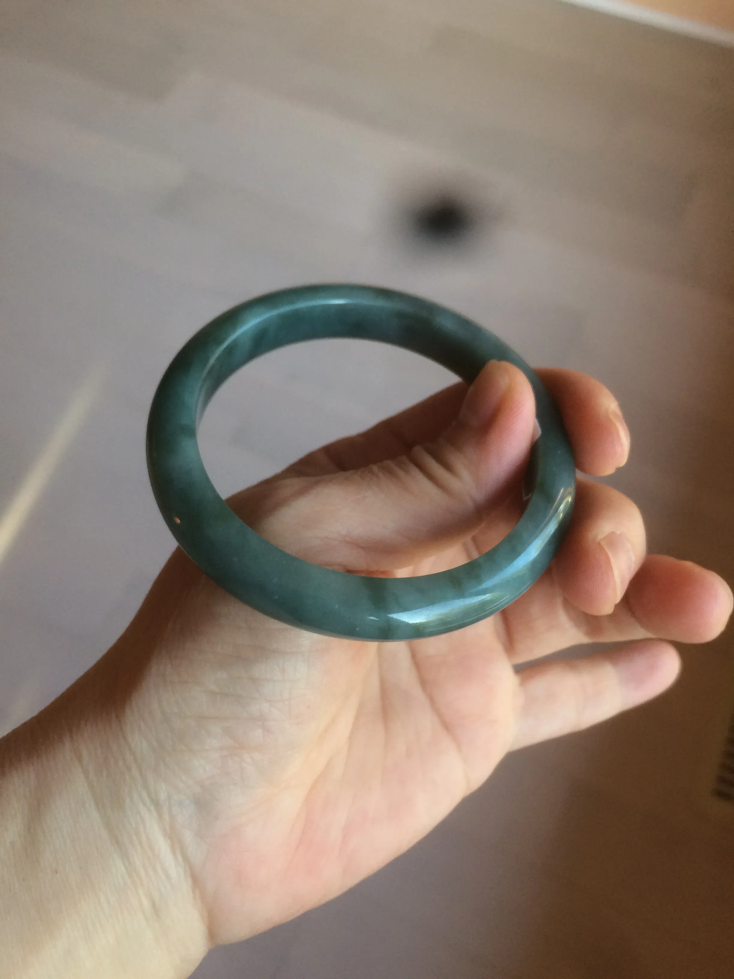 56.2 mm certificated Type A 100% Natural oily dark green/blue/gray Jadeite Jade bangle K108-0759