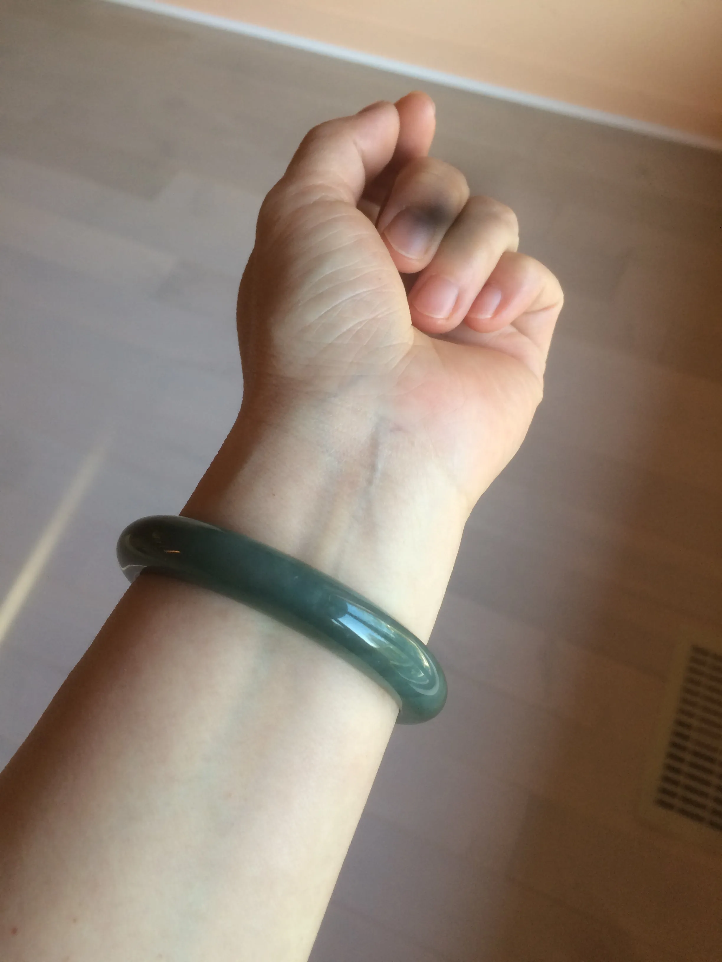 56.2 mm certificated Type A 100% Natural oily dark green/blue/gray Jadeite Jade bangle K108-0759