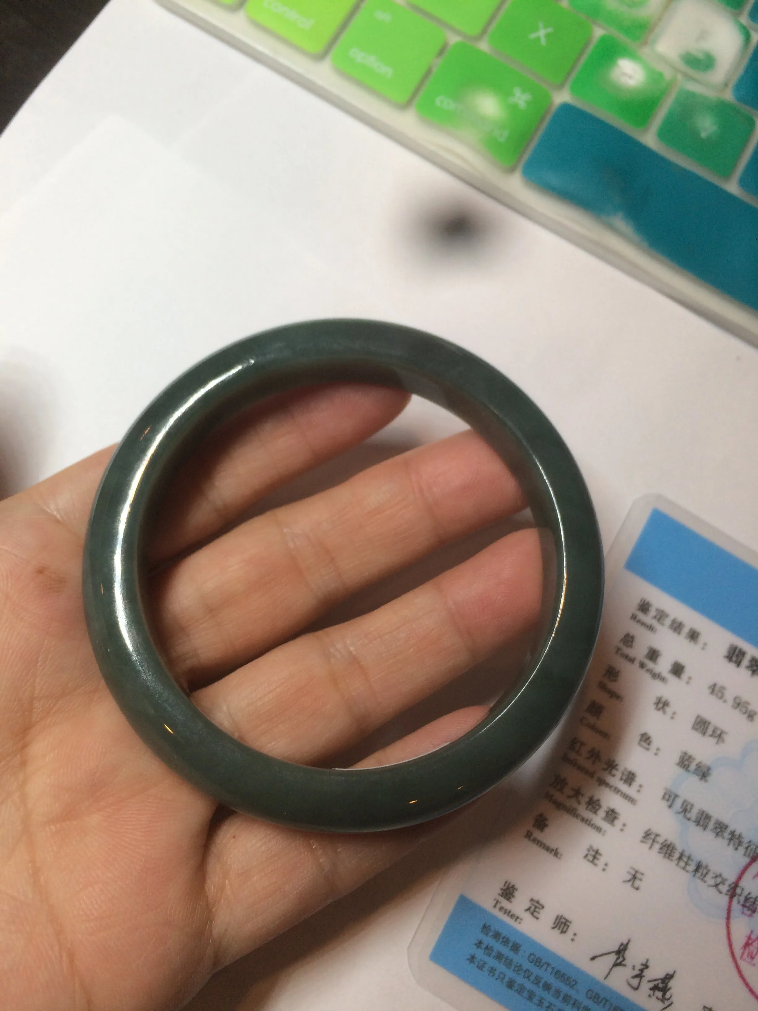 56.2 mm certificated Type A 100% Natural oily dark green/blue/gray Jadeite Jade bangle K108-0759