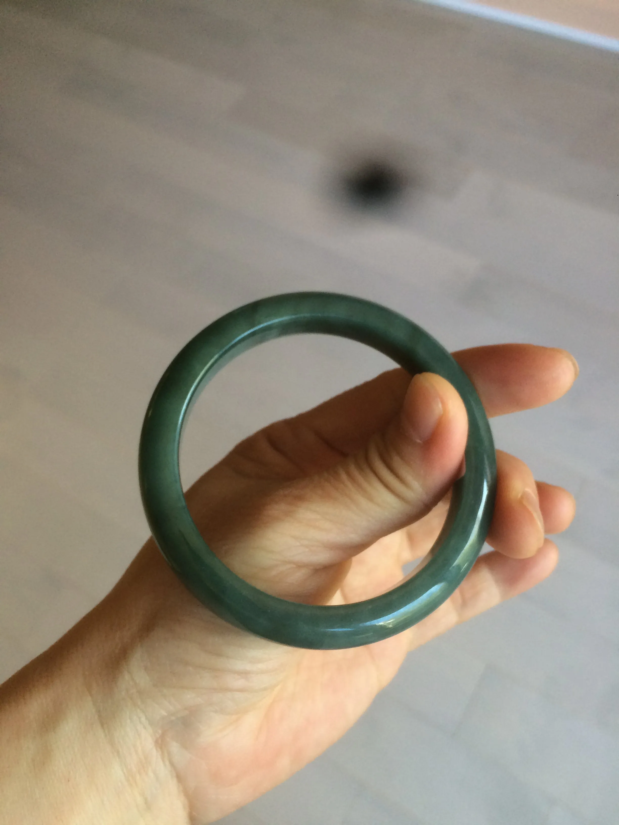 56.2 mm certificated Type A 100% Natural oily dark green/blue/gray Jadeite Jade bangle K108-0759