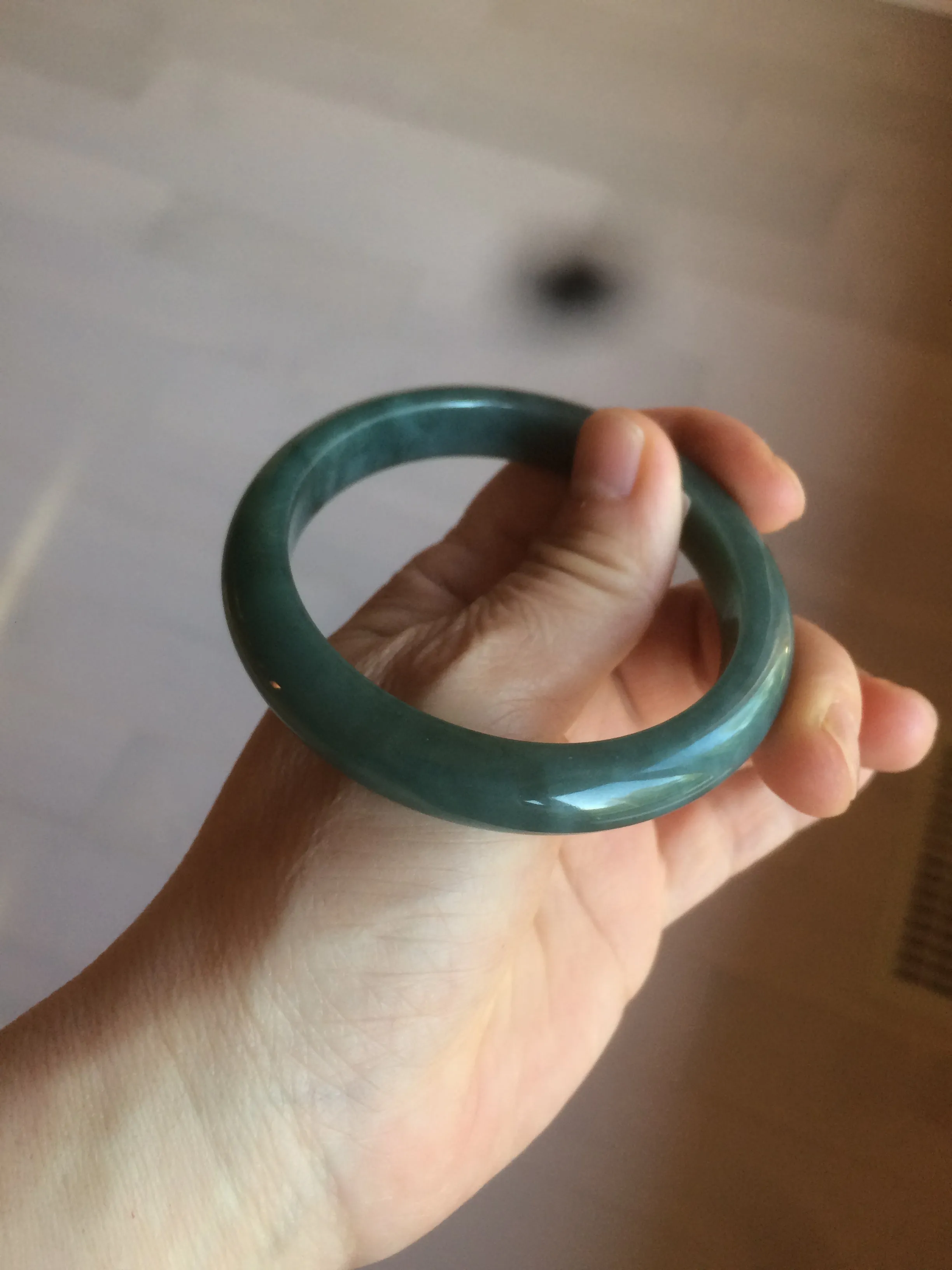 56.2 mm certificated Type A 100% Natural oily dark green/blue/gray Jadeite Jade bangle K108-0759