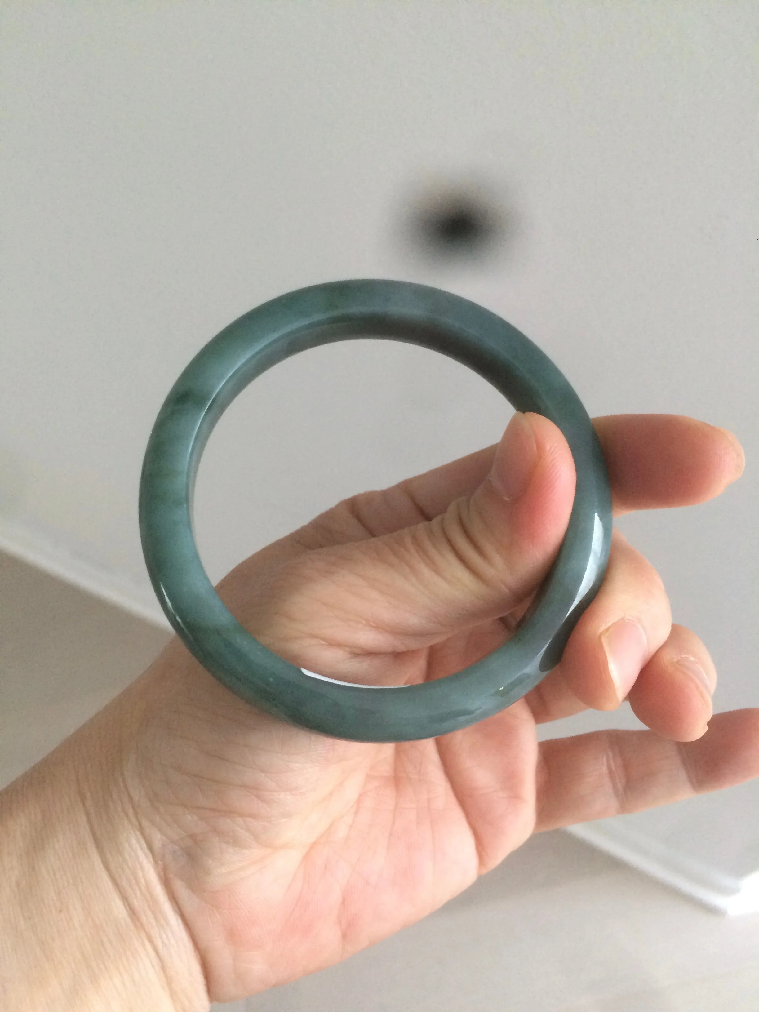 56.2 mm certificated Type A 100% Natural oily dark green/blue/gray Jadeite Jade bangle K108-0759