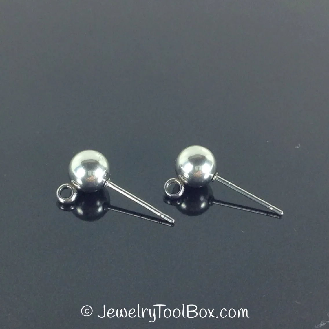 6mm Ball Earrings Posts, 2mm Loop, 0.7mm Pin, 100 Pieces, #1360