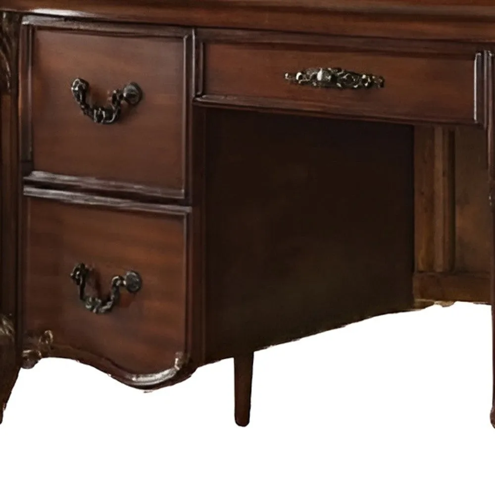 74 Brown Mirrored Executive Desk With Five Drawers