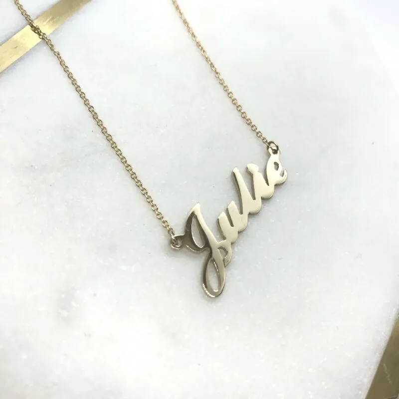 9ct Yellow Gold Solid Name Necklace â€˜JULIEâ€™ 45cm Cable Chain