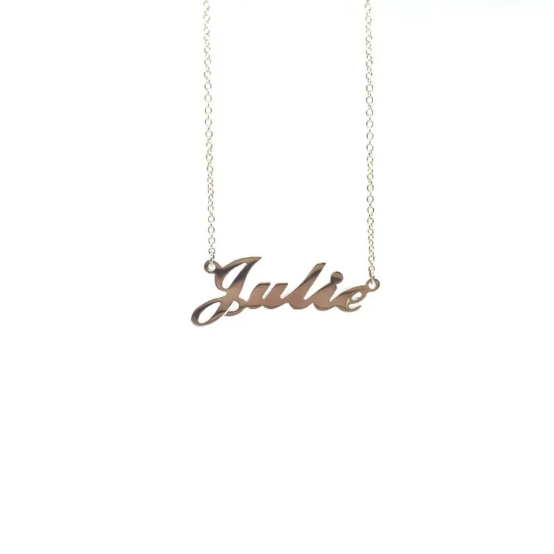 9ct Yellow Gold Solid Name Necklace â€˜JULIEâ€™ 45cm Cable Chain