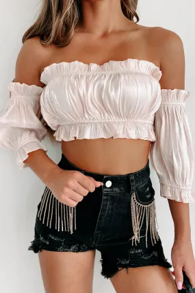 A Date With Fate Off The Shoulder Pleated Crop Top (Cream)