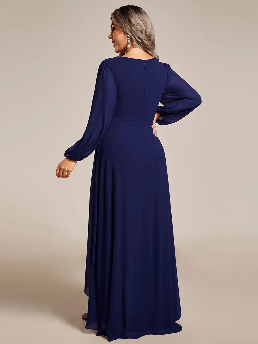 A-Line Pleated See-Through Long Lantern Midi Chiffon Bridesmaid Dress