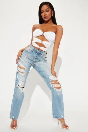 A Little Drama Destroyed 90's Straight Leg Jeans - Light Wash