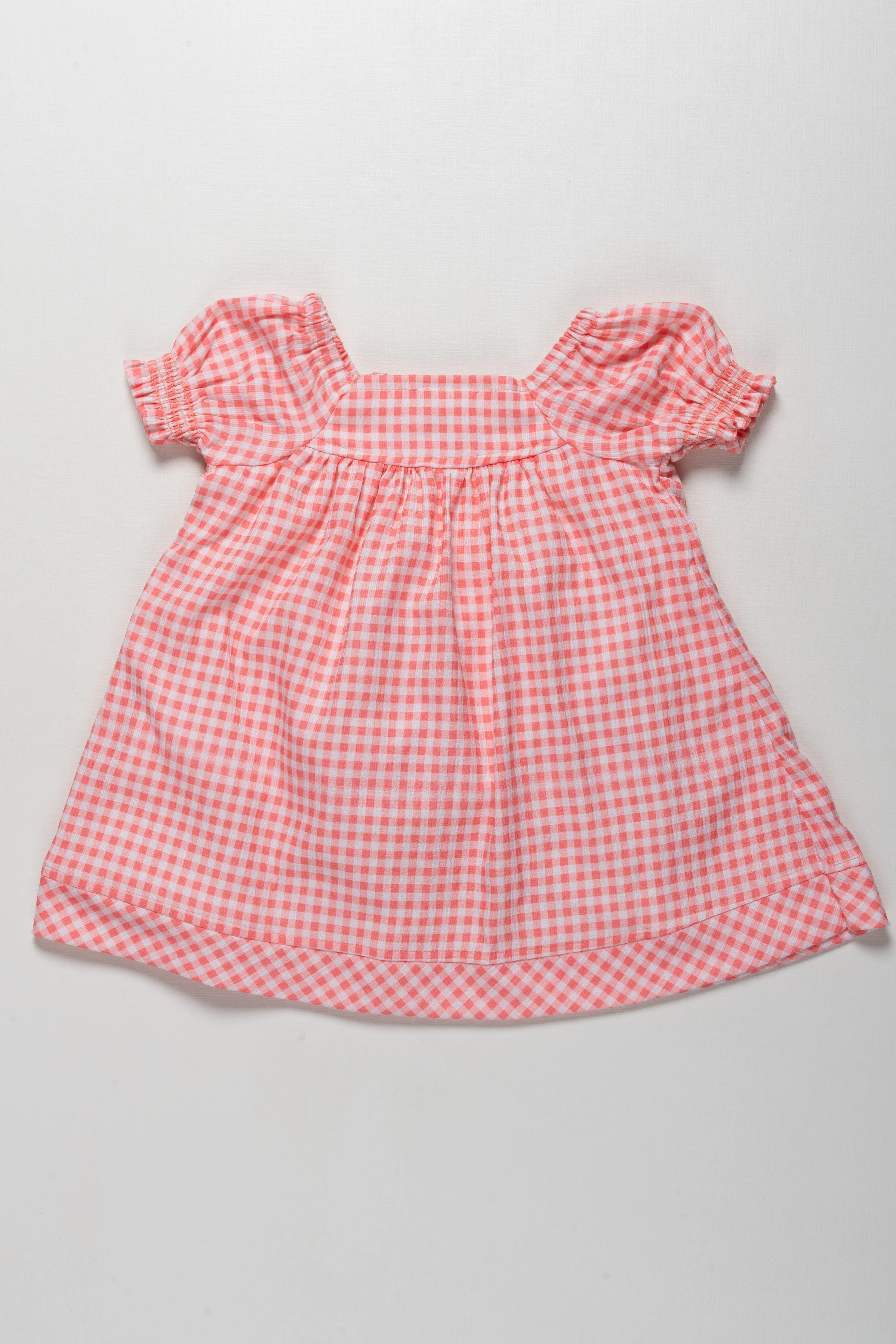 Adorable Girls Checkered Cotton Frock with Bunny Embroidery