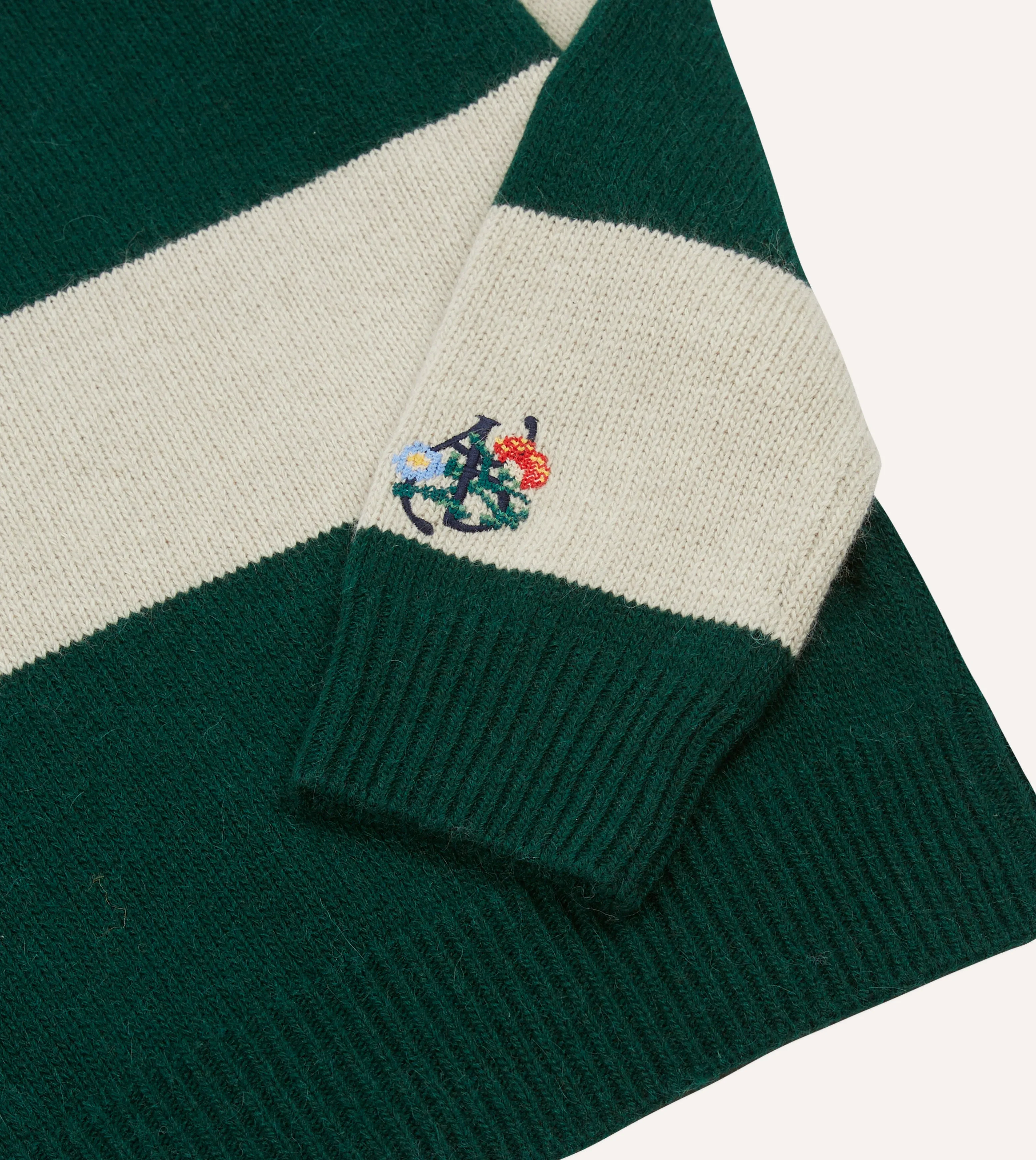 ALD / Drake's Green Striped Integral Collar Sweater