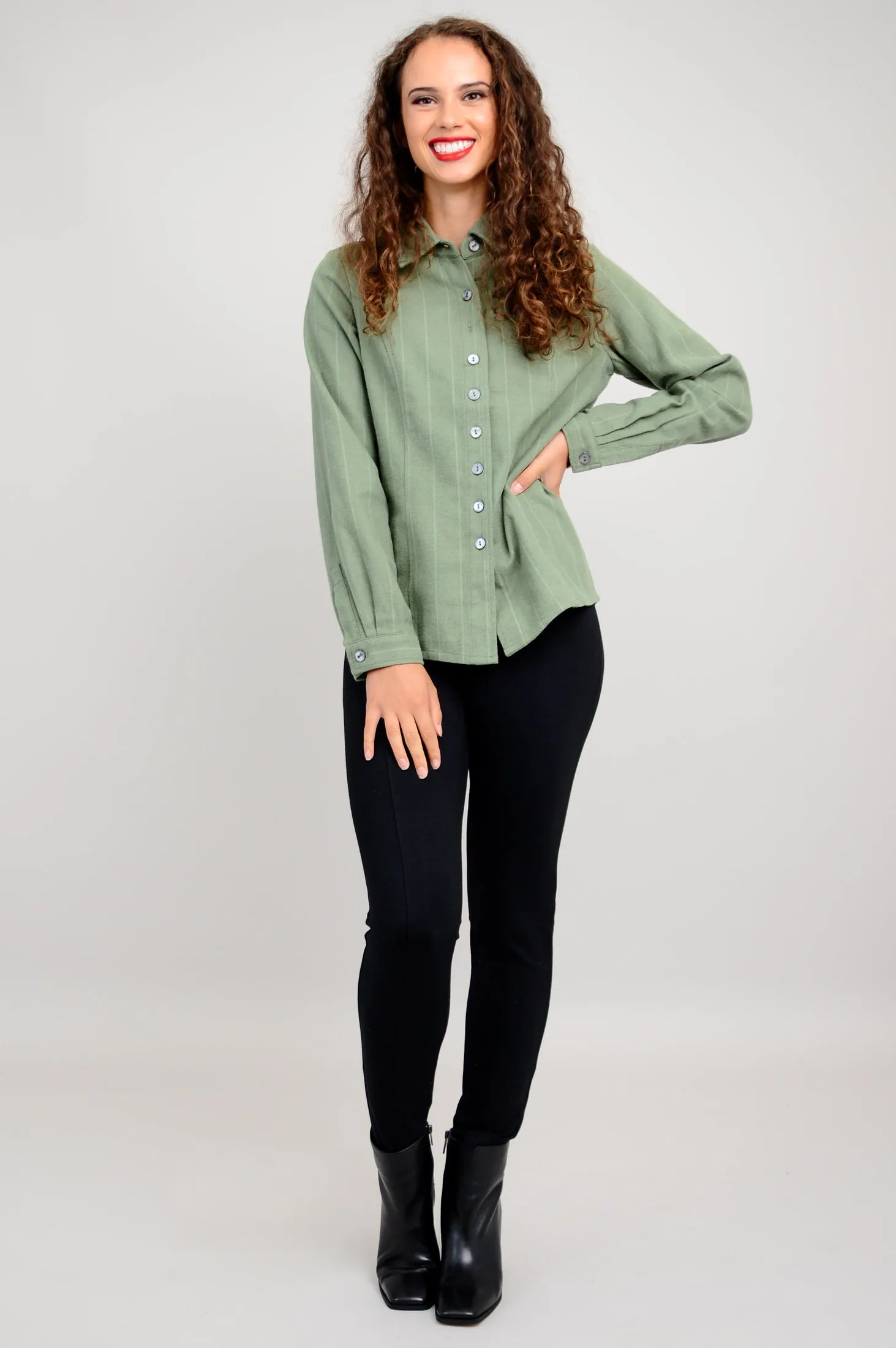 Alexis Top, Khaki Flannel, Cotton Flannel - Final Sale