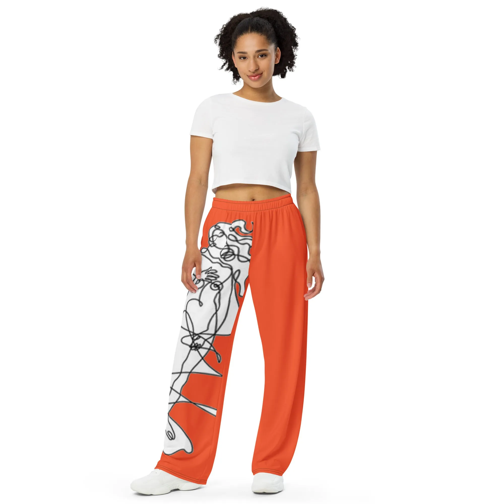 All-over print unisex wide-leg pants orange