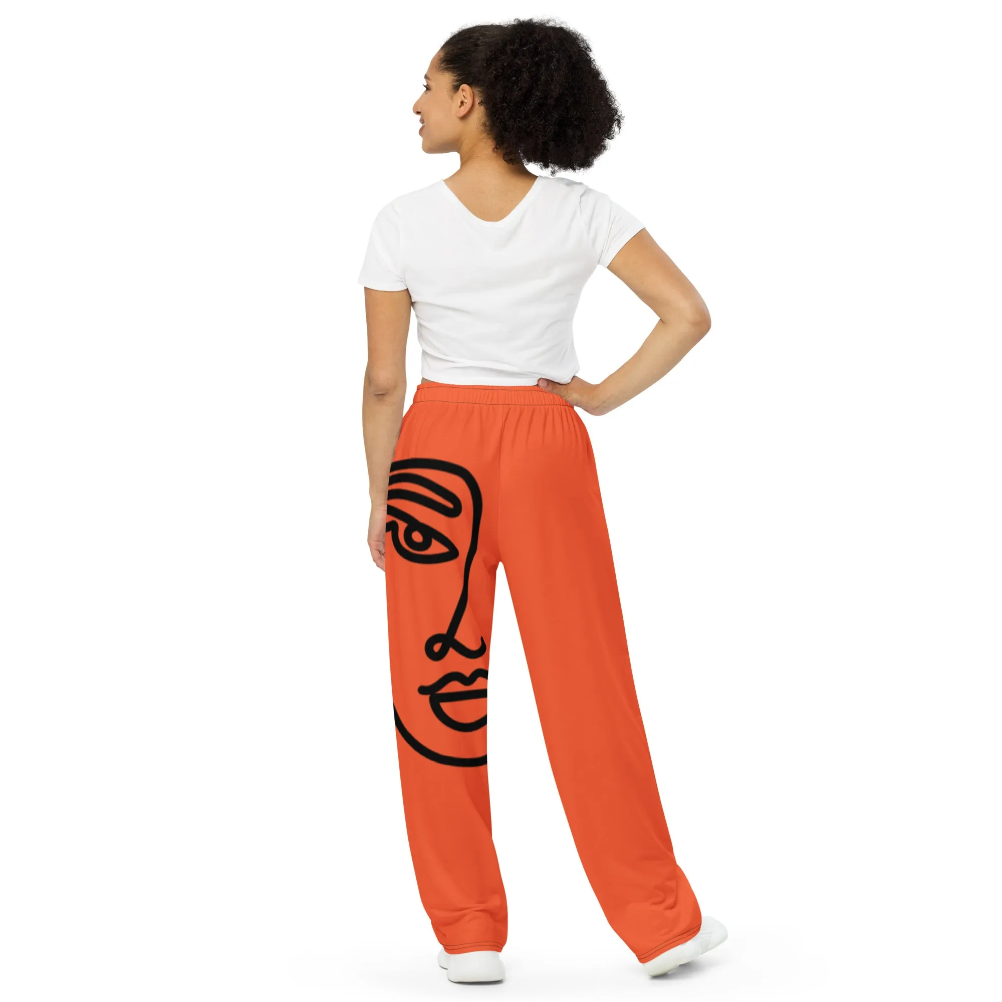 All-over print unisex wide-leg pants orange